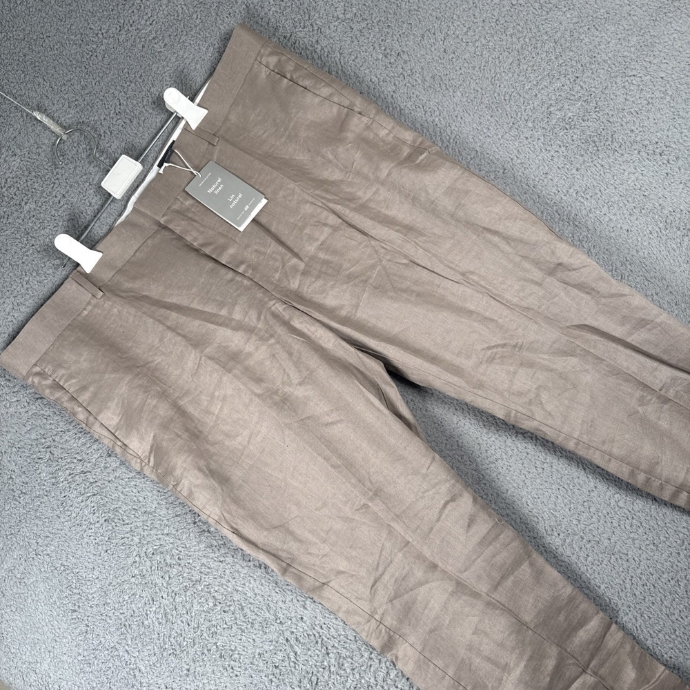 H&M Linen Pants Mens 46x30 Slim Fit Cropped Taupe Summer Trousers Beach Resort